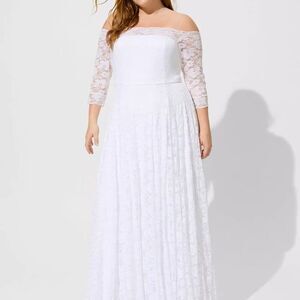 TORRID 14 White Lace Off Shoulder A-Line Wedding Dress NWT